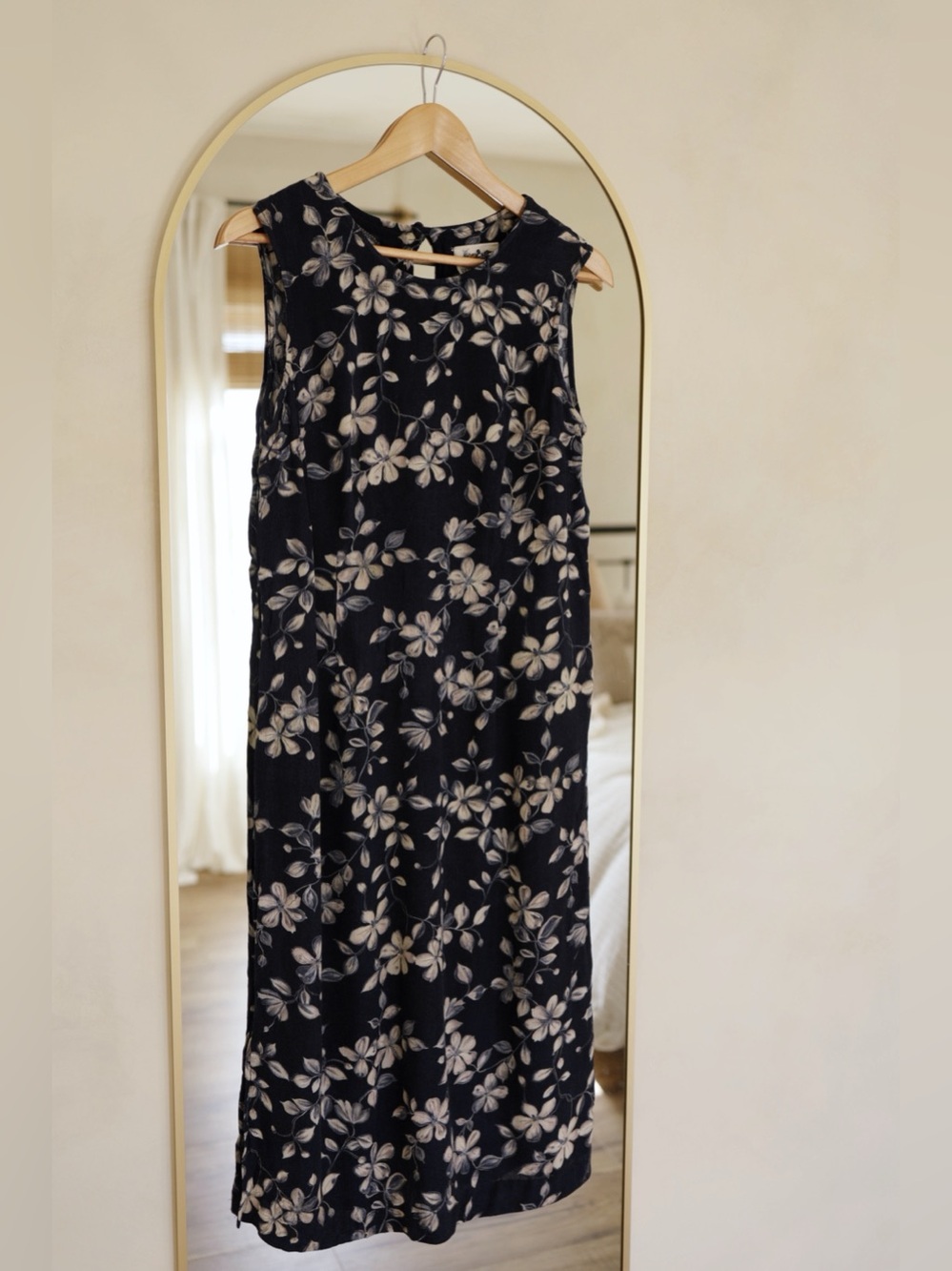 Vintage Navy and Ivory Floral Maxi Dress